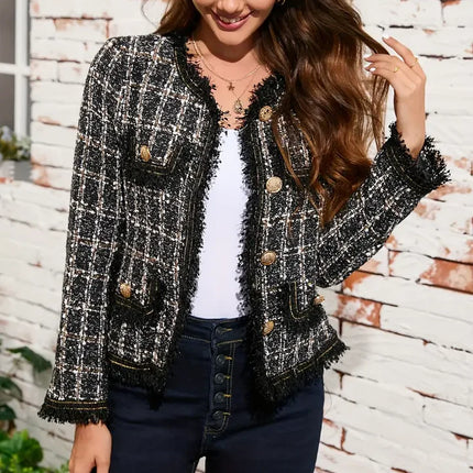 Aveline's Elegant Tweed Jacket With Gold Buttons