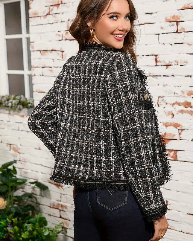 Aveline's Elegant Tweed Jacket With Gold Buttons