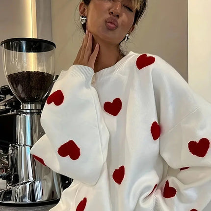 Aveline's Oversized Knit Sweat With Cute Heart Print