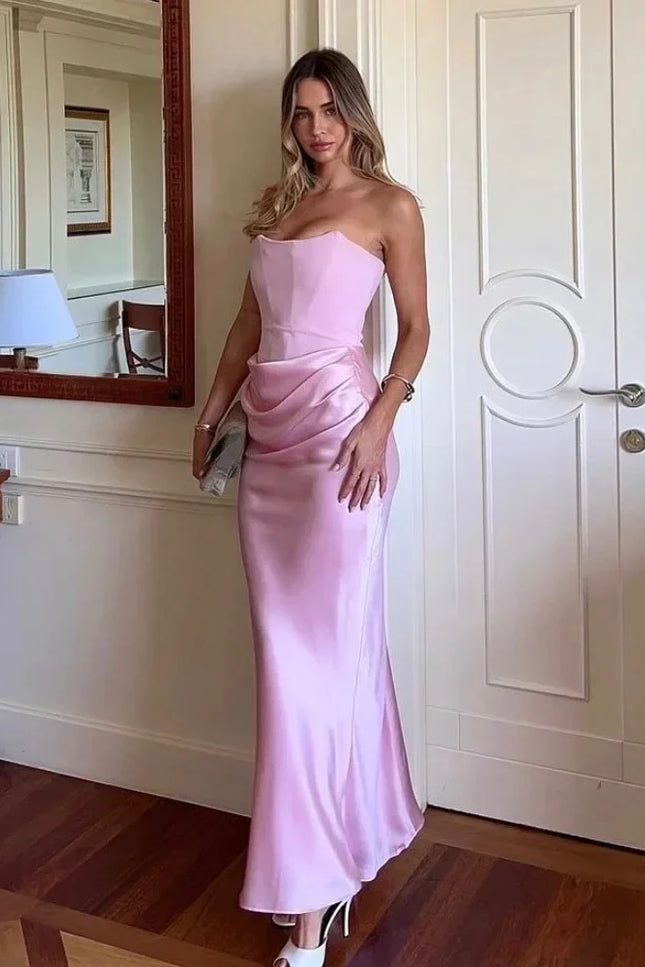 Aveline's Blush Satin Maxi Dress