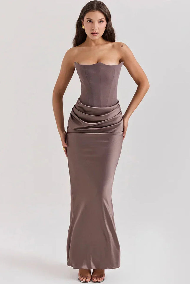 Aveline's Elegant Satin Maxi Dress