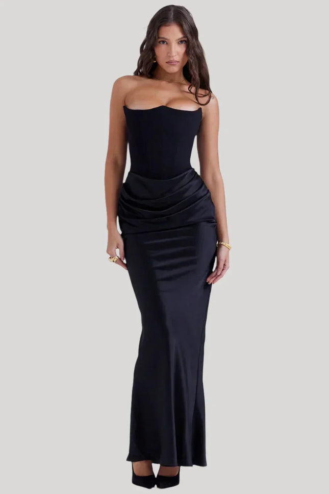Aveline's Elegant Satin Maxi Dress