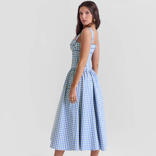 Aveline's Pastoral Elegance Corset Midi Dress