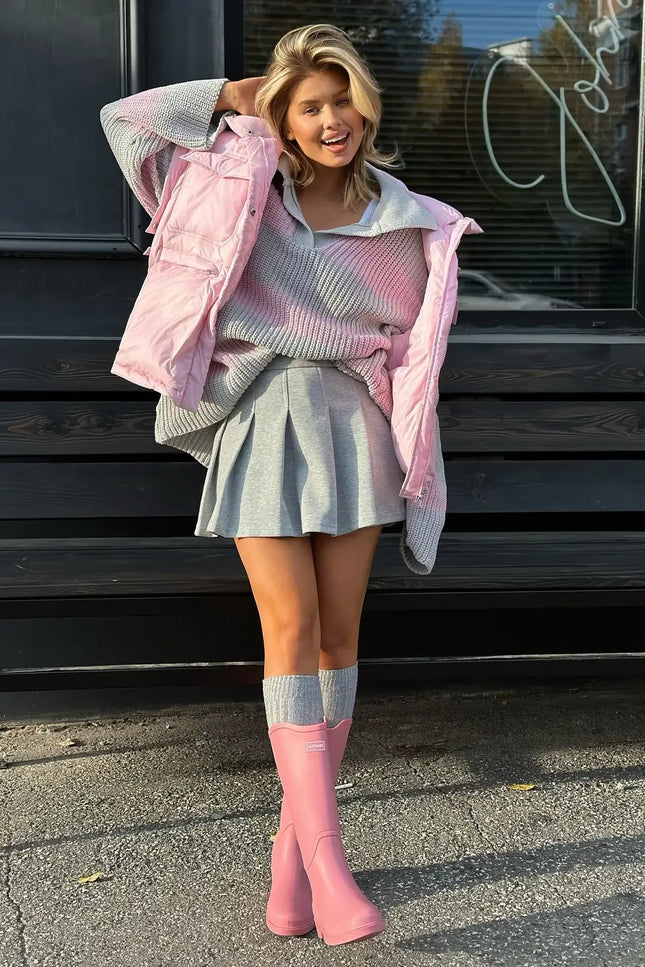Aveline's Chic Colour Block Knit Sweater With Collar