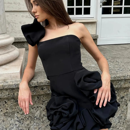 Aveline's One Shoulder Mini Dress With Ruffle Details