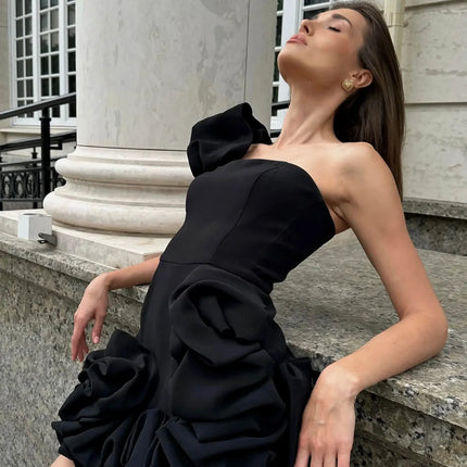 Aveline's One Shoulder Mini Dress With Ruffle Details