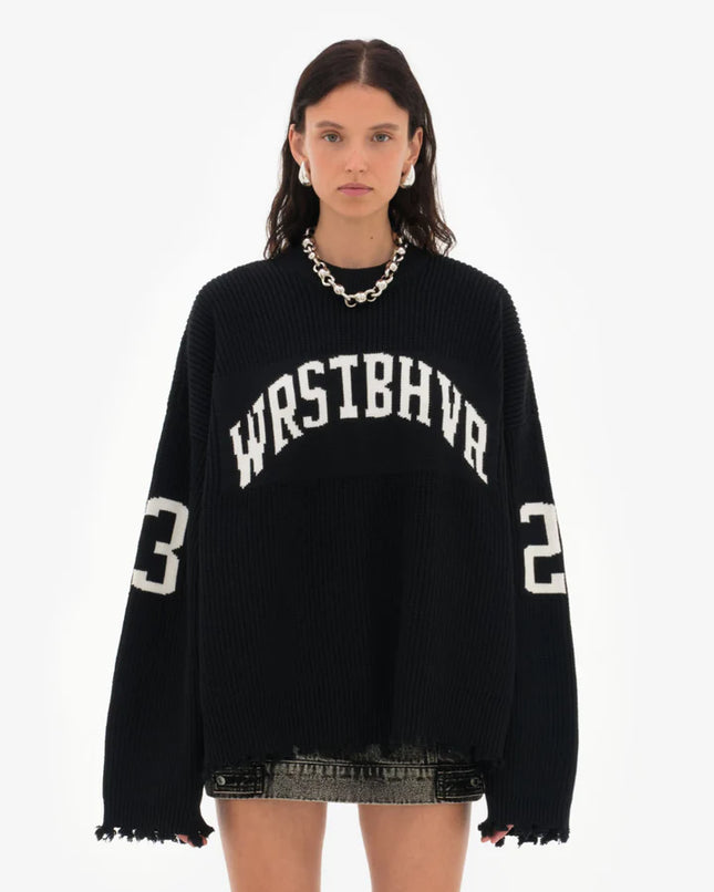 Aveline's Oversized Vintage Letter Sweater With Distressed Detailing