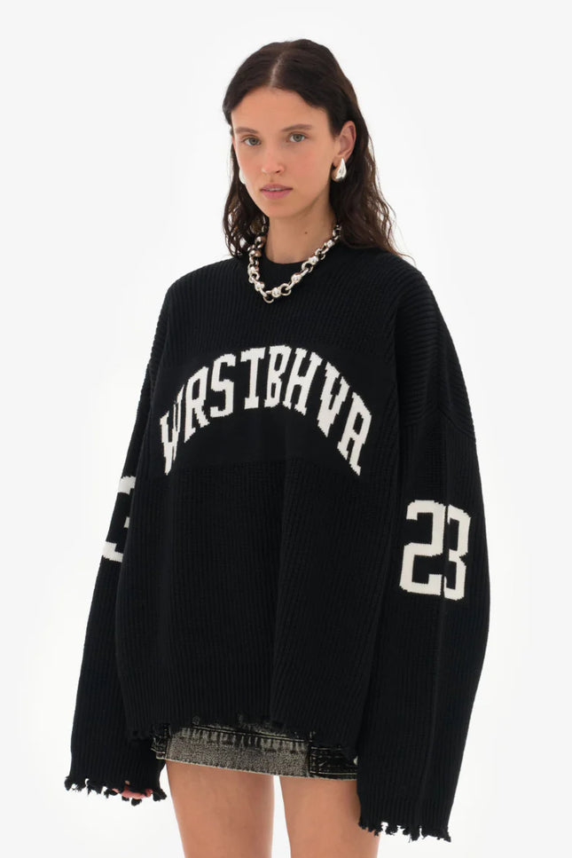 Aveline's Oversized Vintage Letter Sweater With Distressed Detailing