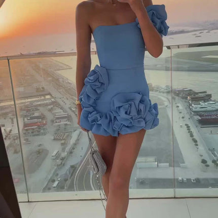Aveline's One Shoulder Mini Dress With Ruffle Details