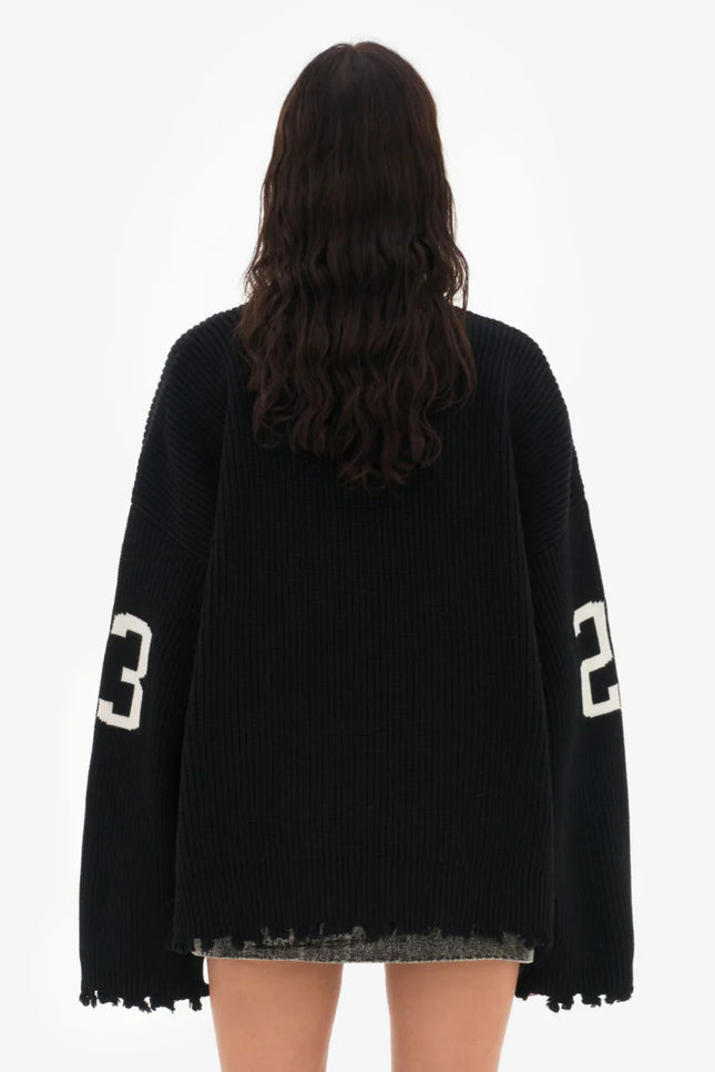 Aveline's Oversized Vintage Letter Sweater With Distressed Detailing