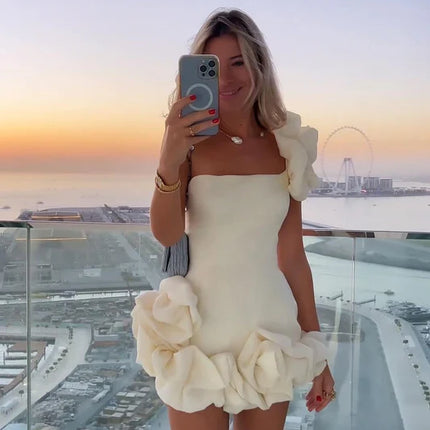 Aveline's One Shoulder Mini Dress With Ruffle Details